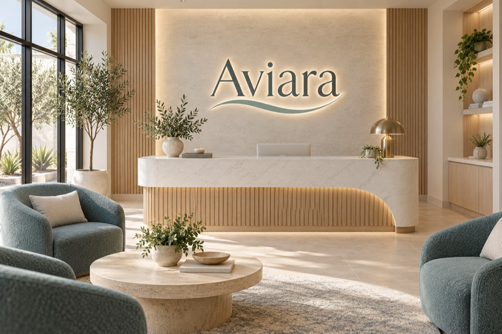 AI-generated reception concept for Aviara — Los Alamitos; not a photograph of actual premises.